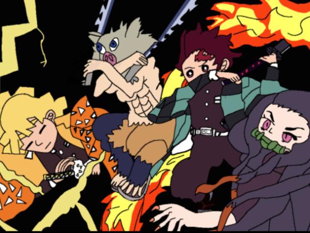 zenitsu,inosuke,nezuko,and tanjiro