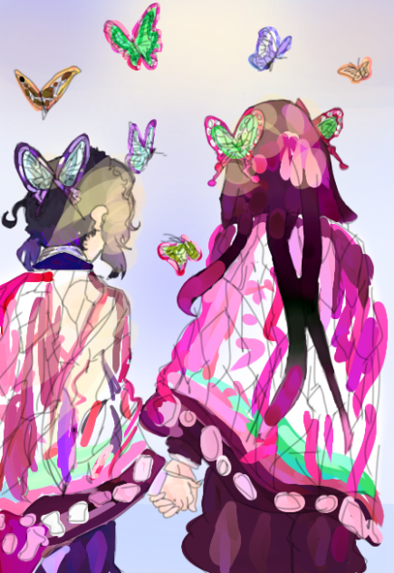 Shinobu and Kanae coloring manga panel