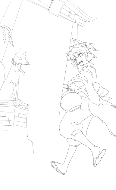 子狐こんこん(線画)