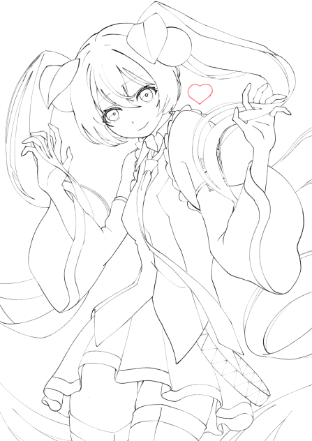 🌸ミク　塗り絵　笑