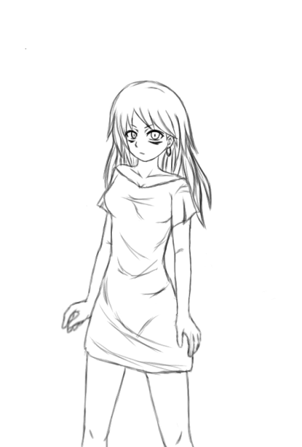 森に住む少女（線画）
