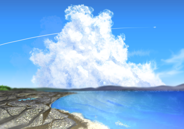 海岸と入道雲