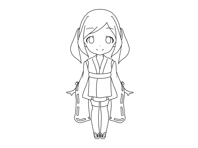 巫女 線画