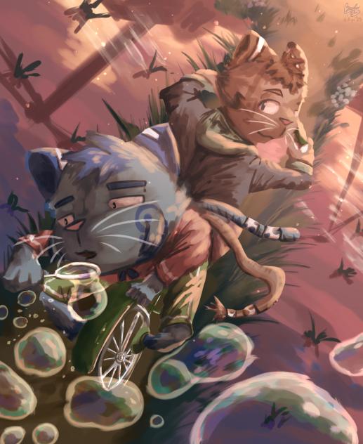 A bike, cats and bubbles