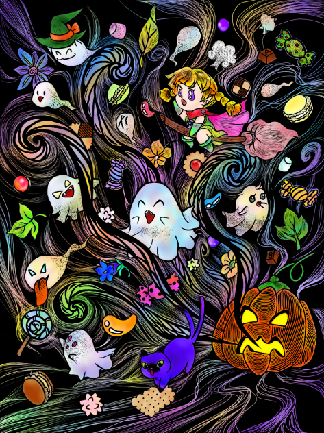 ハロウィンだゾ〜!スクラッチアート風