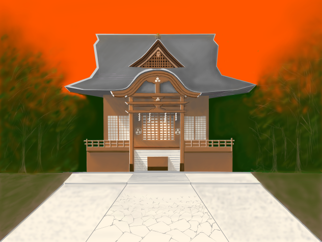 夕方の神社  途中経過