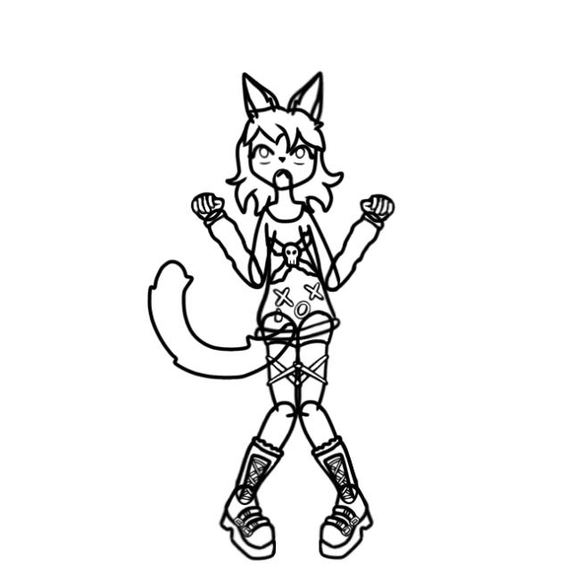 Kitty cheering (outline)