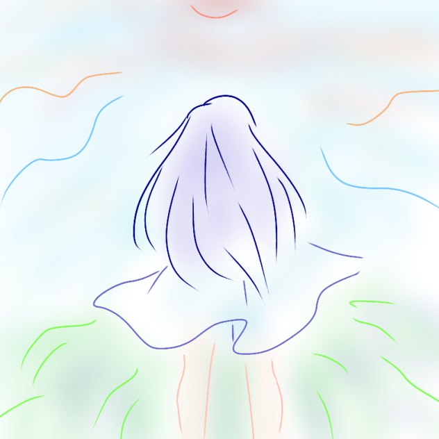 最小の線で少女の後ろを描く