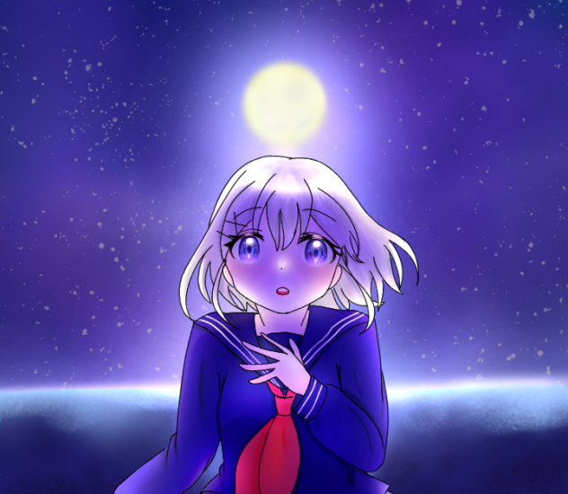 夜の海と少女