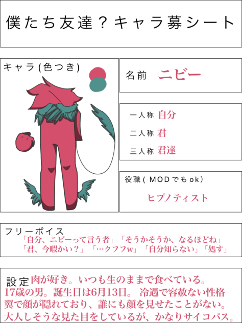 僕友キャラ募 参加
