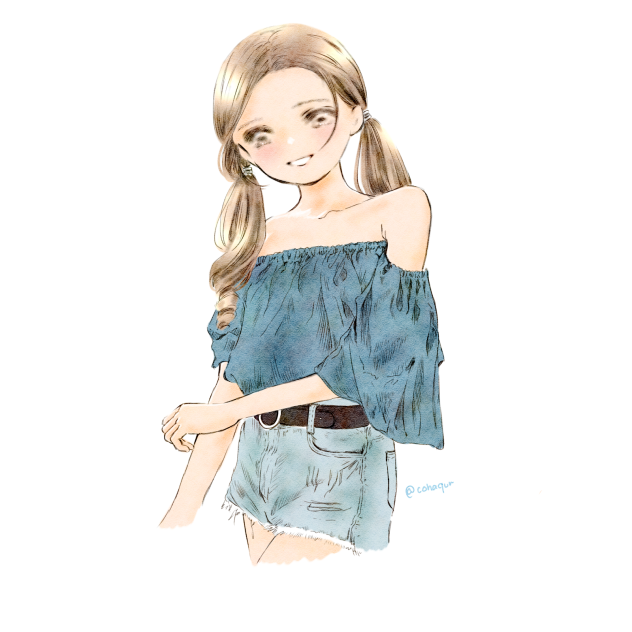 オフショルな女の子。
