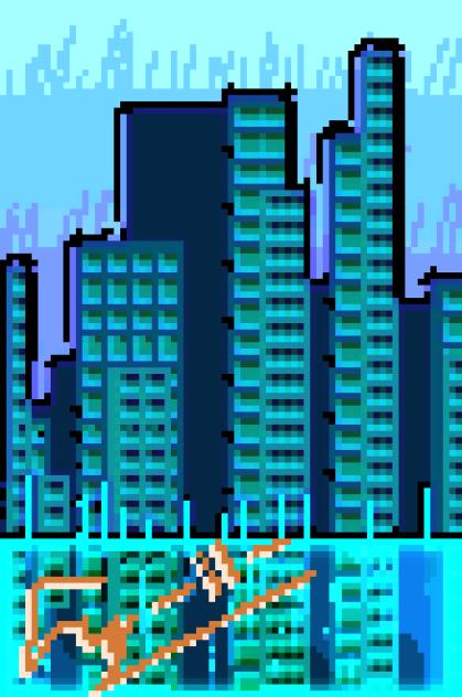Pemandangan Pixel Blue Cyber City