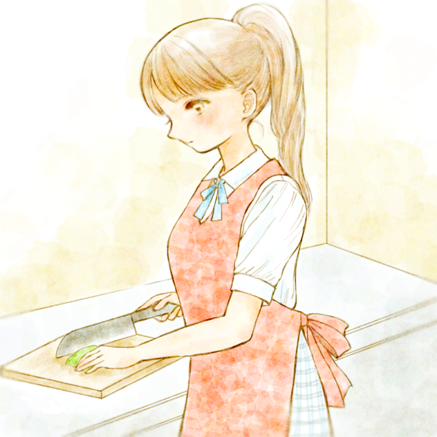 調理実習の女子高生。