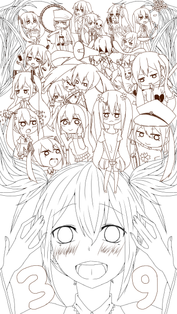 ［線画］初音ミク with 20の初音ミク