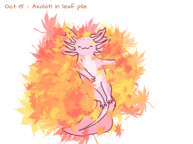 Oct 15 - Axolotl in leaf pile