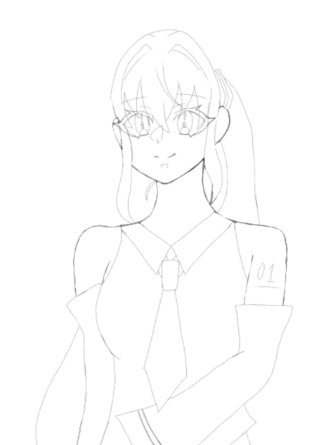 ポニテの初音ミク　線画