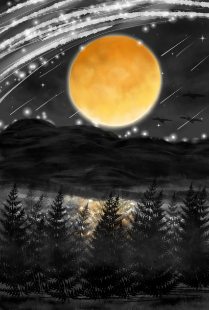 A night with a full moon.🌕🌌 - ibisPaint