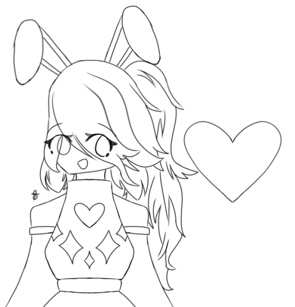 Cute Bunny Girl with a Heart Lineart
