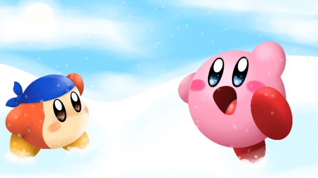 kirby and bandana waddle dee in the snow