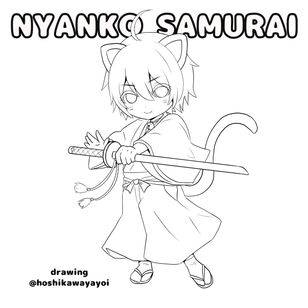 にゃんこサムライact2(ぬりえ)