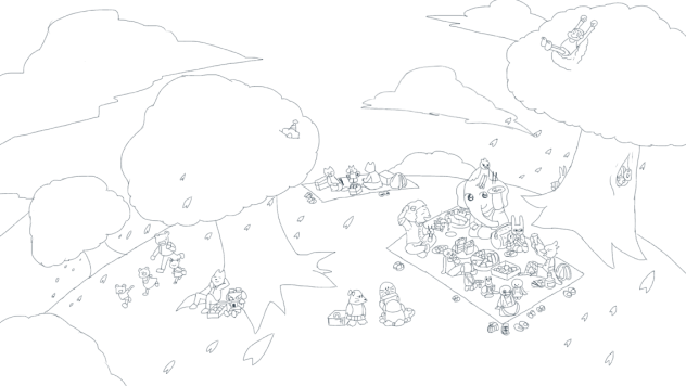 線画〈花見〉