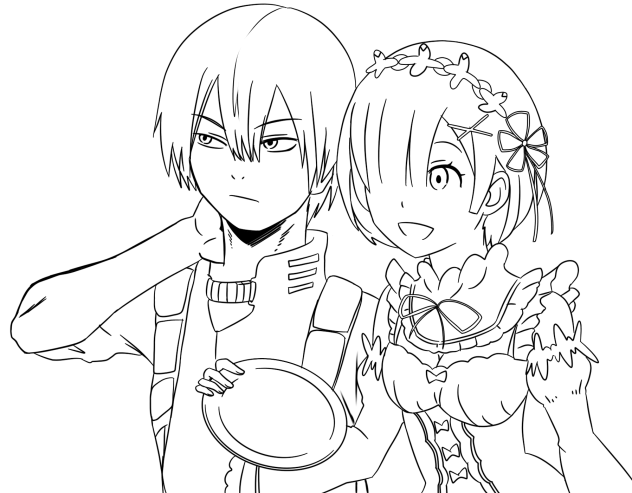 Todoroki X Rem (non-colour Ver)