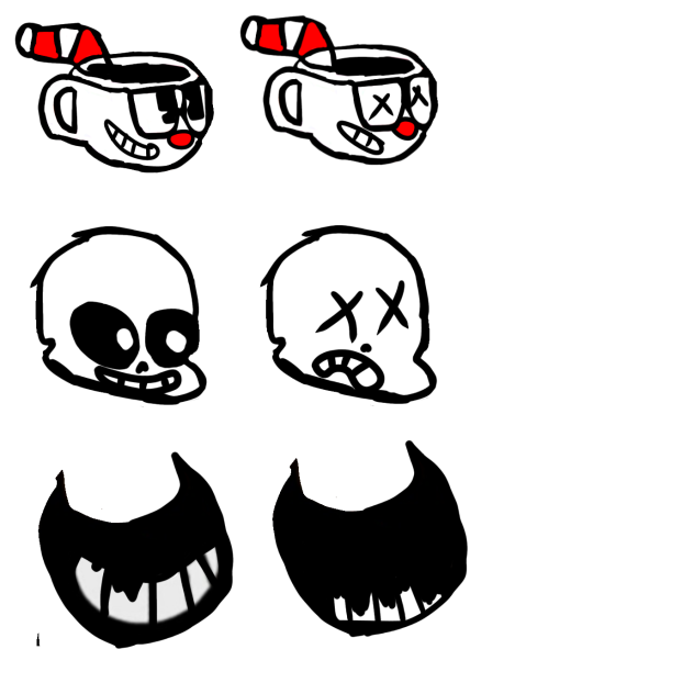 Ucuphead and sans and bendy