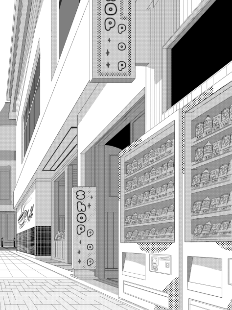 shopping street in Black & white (manga) - ibisPaint