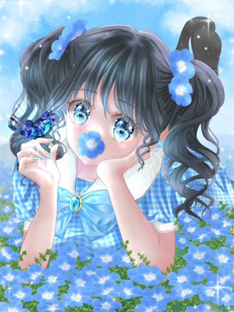 ネモフィラ畑の中で…