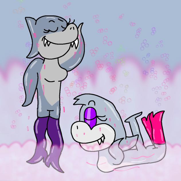 Shark sisters enjoying the showers