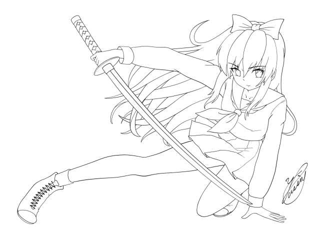 Fighting sword girl（線画） - ibisPaint