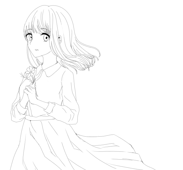 女の子　線画。