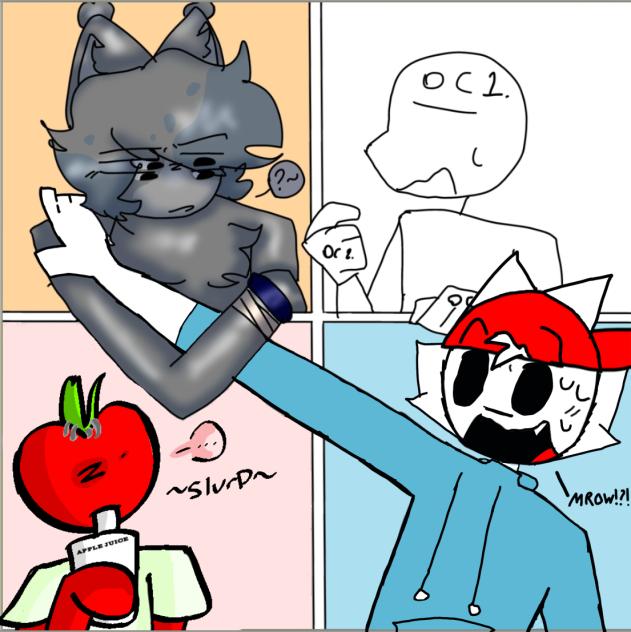 Colab with an apple and a 4 eyed fur bal