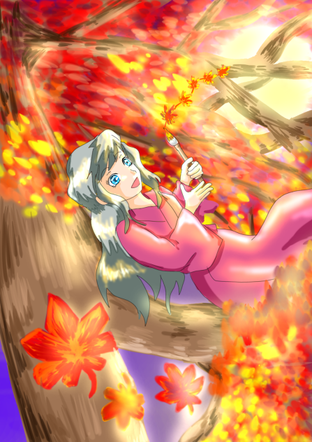 望月に描かれた紅葉