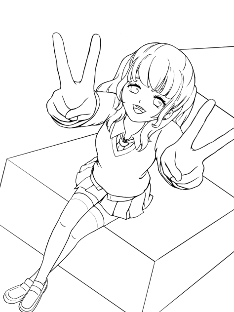 ニーハイでダブルピース 線画