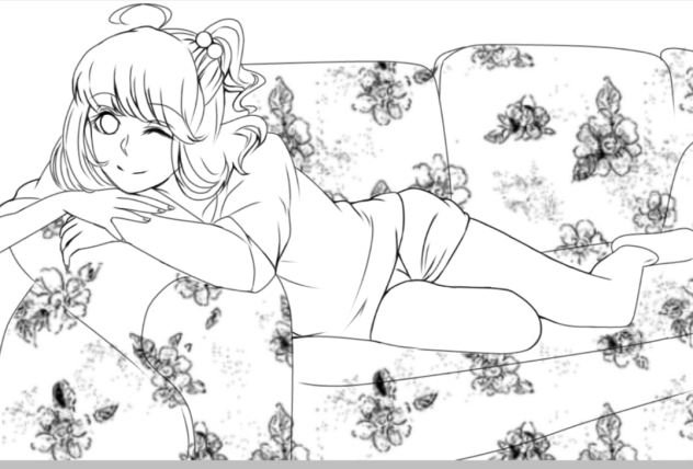 寝間着女の子  線画