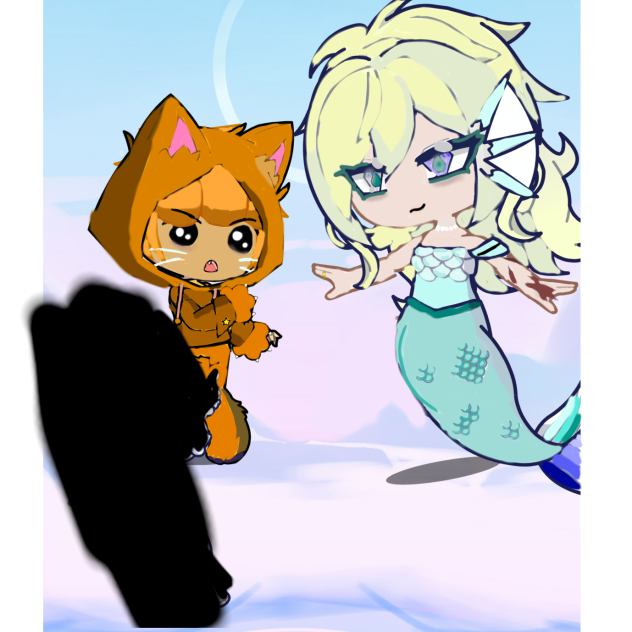 Blue mermaid with my lil cat Henry