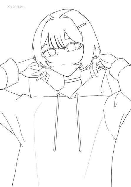 パーカー女子 線画