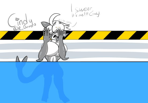 Cindy as a buff female shark