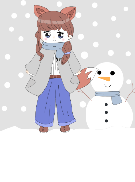 こんちゃんとゆきだるま