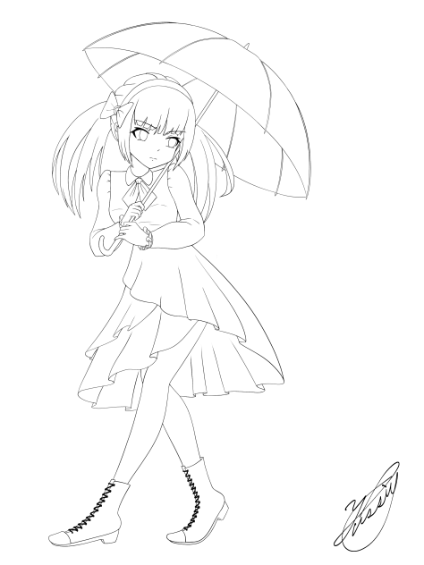 Umbrella and girl（線画）