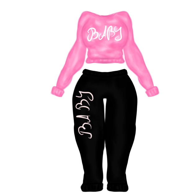 pink sweater, black pants (costume)