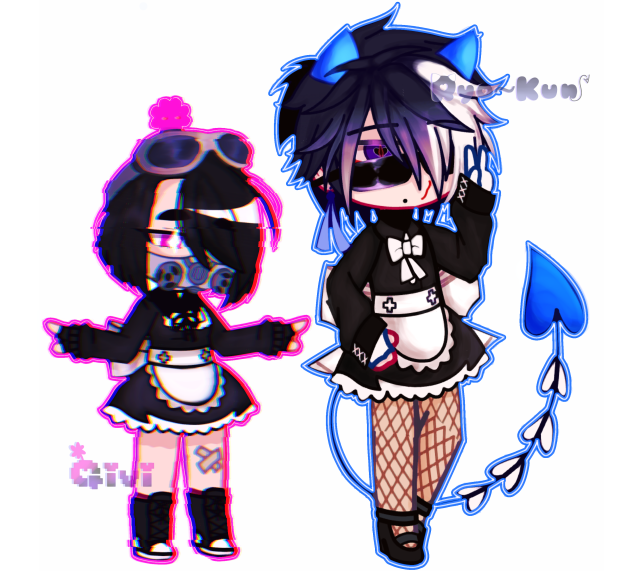 Ryo and Qivi in maid dresses