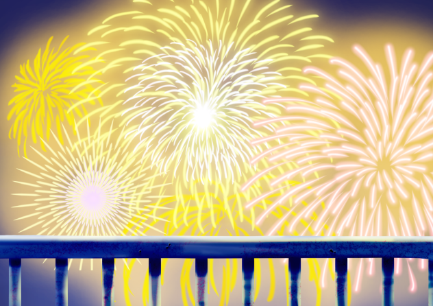 歩道橋から花火
