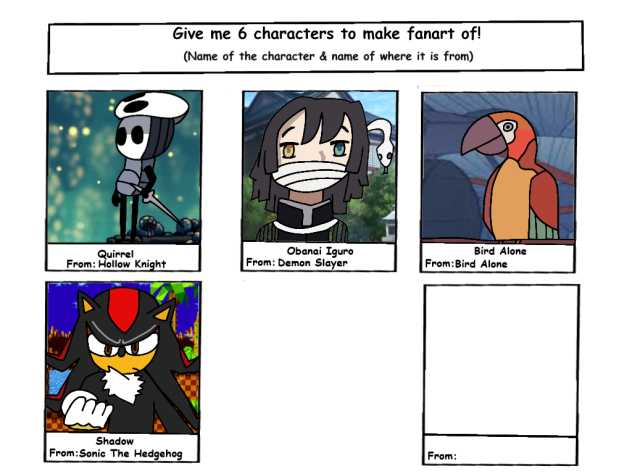 I'm bored, give me 5 characters to draw4