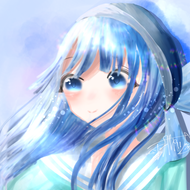 青く
