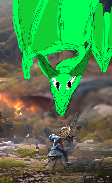 Hero fighting a dragon using dream ai - ibisPaint