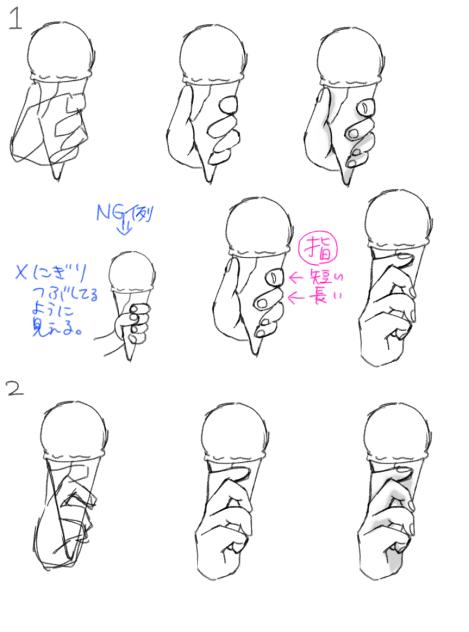 アイスクリームを持つ時の手