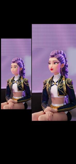 Rumi with heavy makeup and no makeup