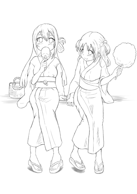 【線画】浴衣もたまにはいいカモ